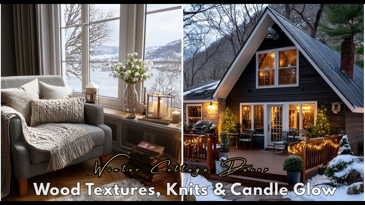 Winter Cottage Decor – Wood Textures, Knits & Candle Glow